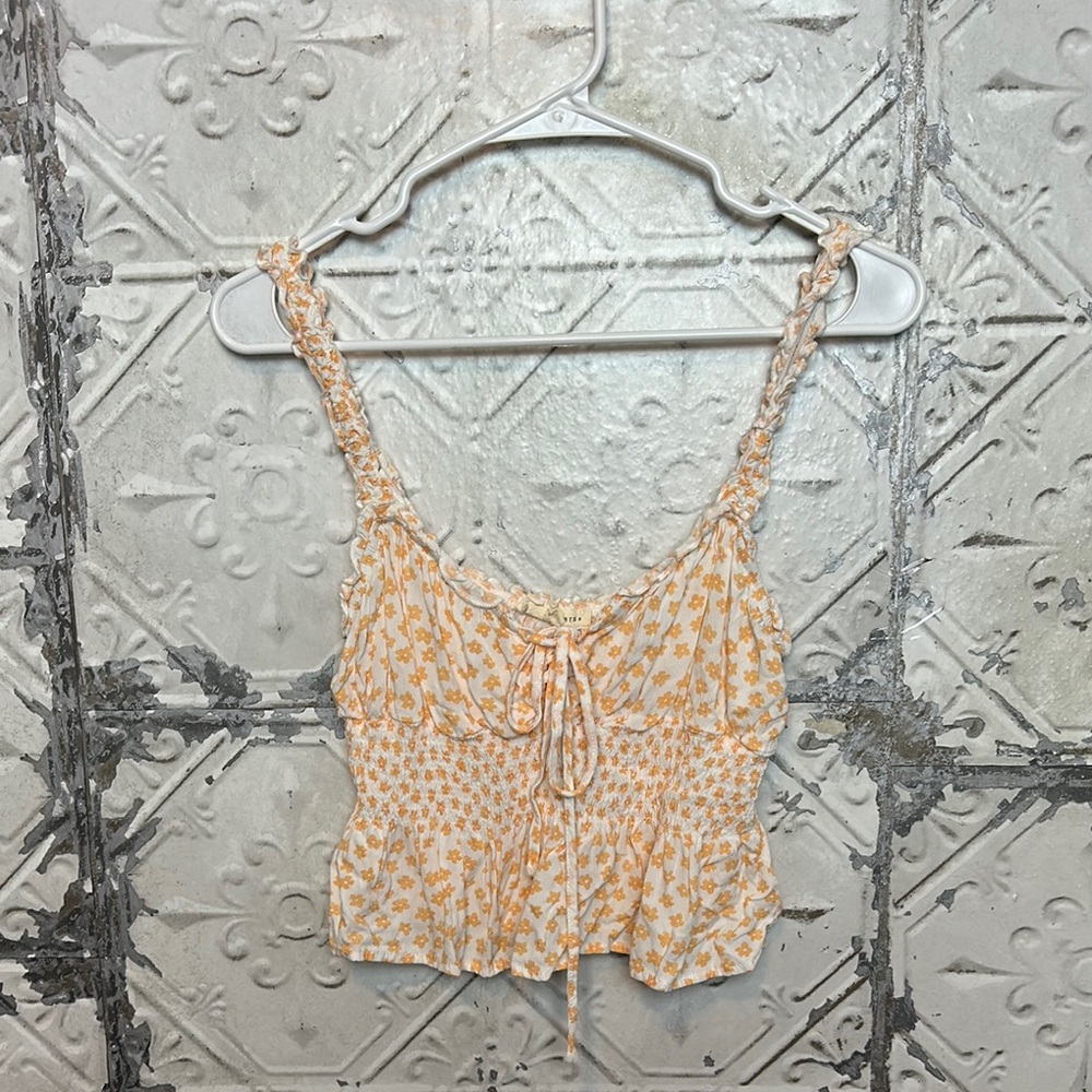 Floral Print Women's babydoll crop Top - Cream and Orange